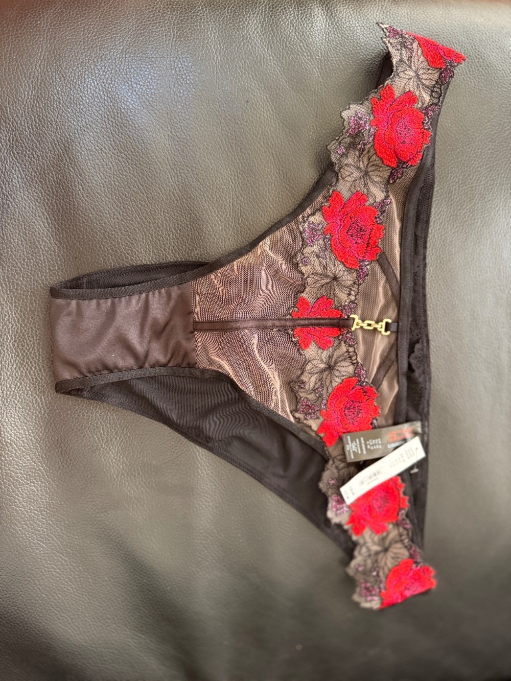 Luxury Lace Mesh Panties Black Red Floral Embroidered New